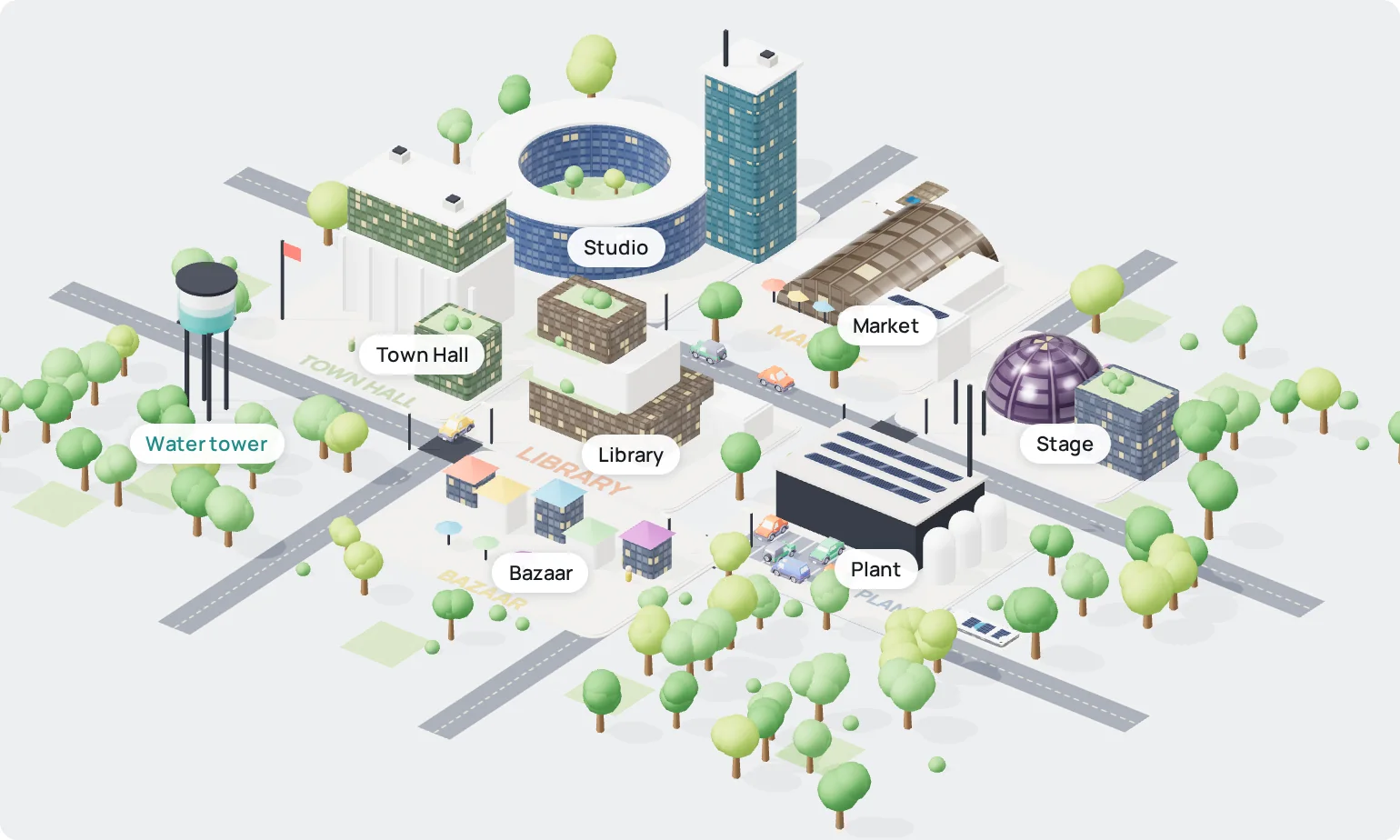 La ville, c'est ta compagnie : chaque campus est un département, et il s'anime quand ses agents travaillent.