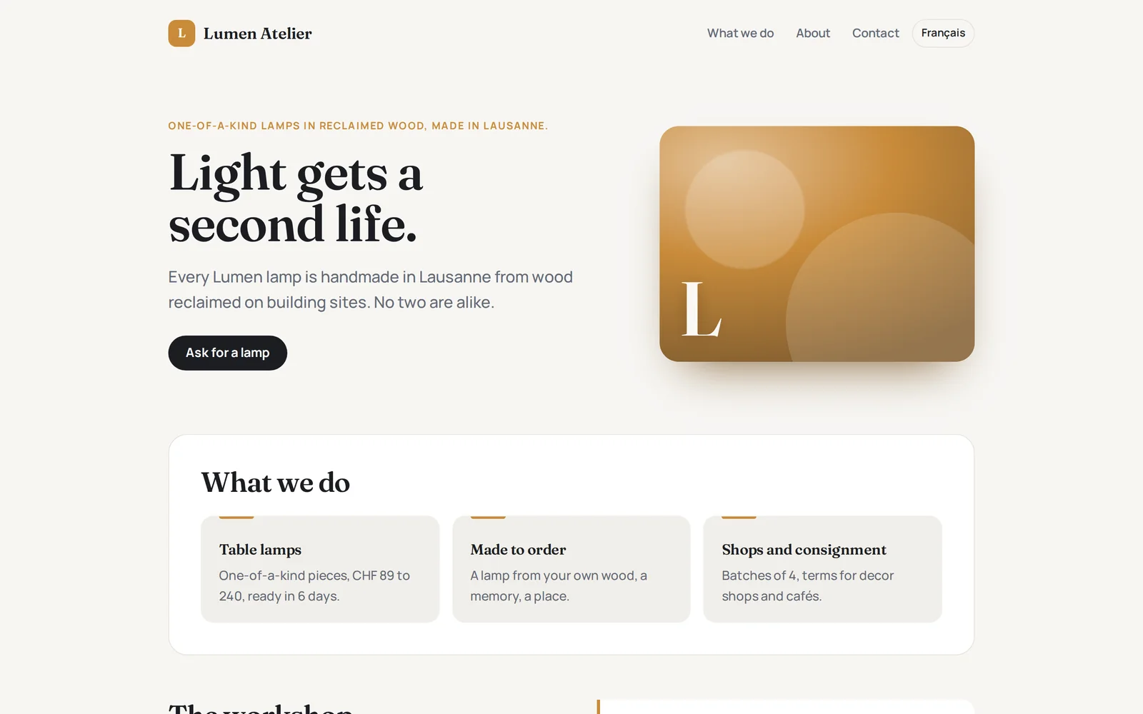 Le site de la compagnie, construit en quelques secondes et prêt à évoluer.